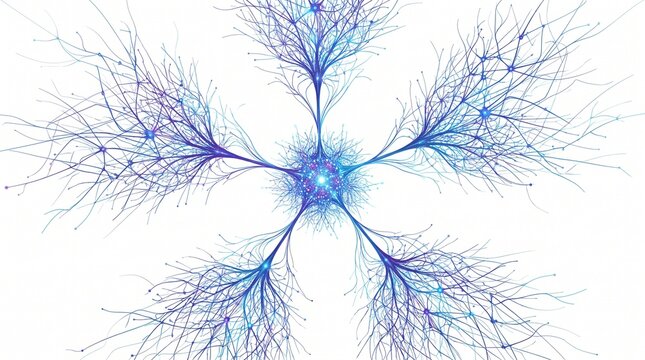 Abstract branching neuron‑like pattern radiating from a central core, symbolizing energy, connectivity, and organic complexity in minimalist design.