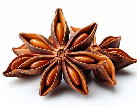 star anise pods isolated on white background