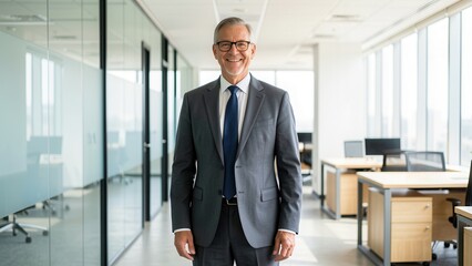 Fototapeta premium confident smiling diverse businessman in bright modern open office for corporate success and professional lifestyle marketing