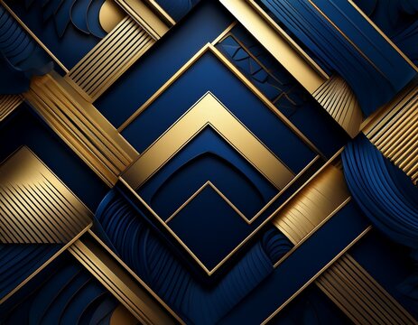 abstract geometric composition harmonious 3d background in dark blue and gold tones