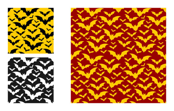 Halloween Bat Silhouette Seamless Pattern Background Decoration Wallpaper Vector Illustration Set
