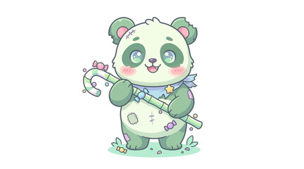 Naklejka premium Kawaii Pastel Zombie Panda Illustration with Candy Cane and Sweets