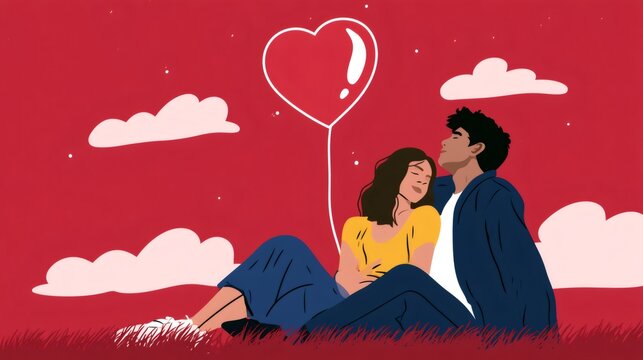 Romantic couple enjoying love with heart balloon