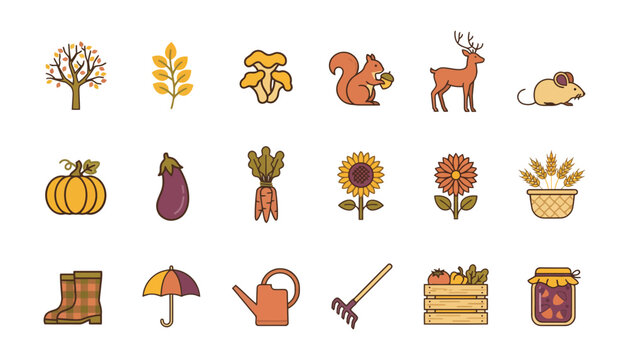 Autumn harvest featuring animals vegetables and seasonal fall nature