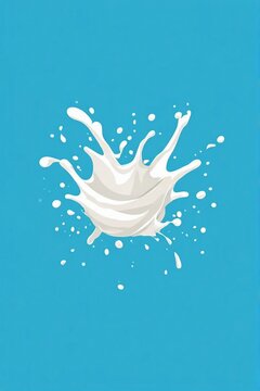 Vector Illustration of White Milk Splash with Droplets on Blue Background