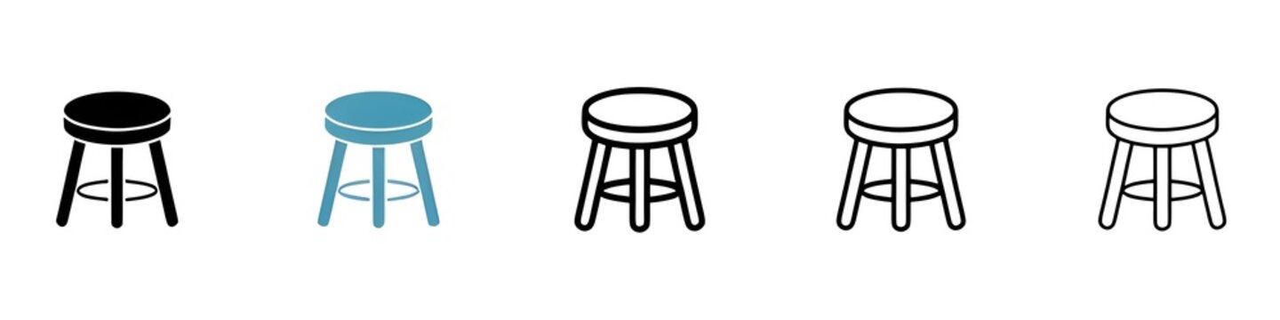 Stool vector thin line icon set. three leg stool vector symbol for web ui designs. Thin line customizable illustration. Contour symbol. Vector isolated outline drawing. Editable stroke