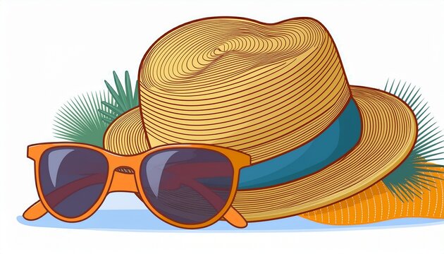summer beach vacation accessories bag cap strawn hat sunglass isolated on white