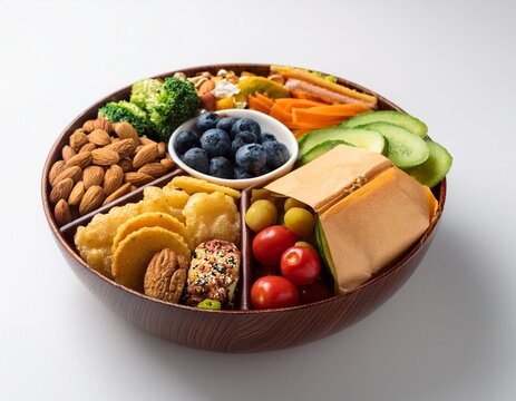 world food day food bowl with assorted healthy and junk food on white background