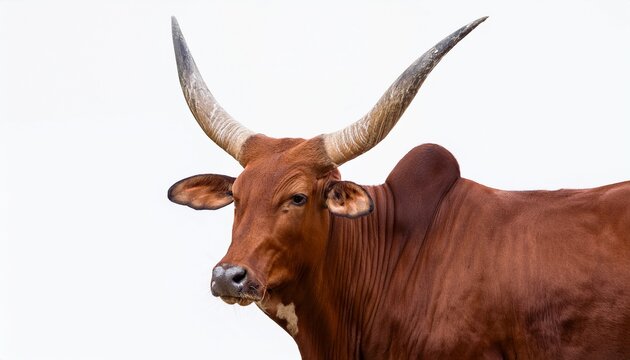 animal ankole watusi long horned cattle on a white or clear surface backgrounwhite background