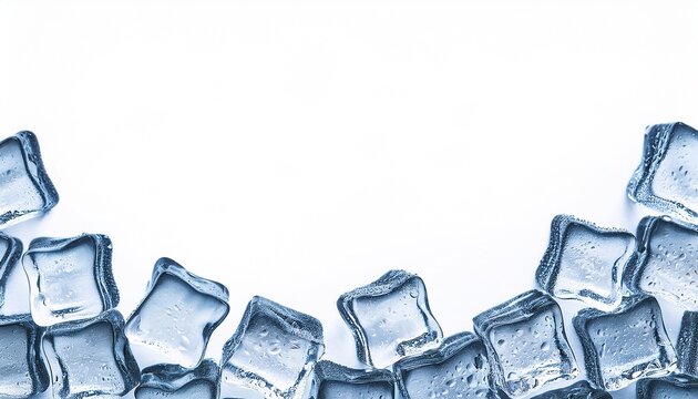 crushed ice cubes forming a border isolated on white background