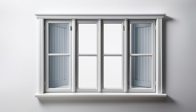 a glimpse of tranquility white window with four panes on each side on a white or clear surface backgrounwhite background