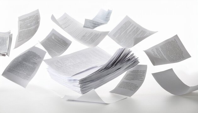 falling papers isolated on white background generative ai