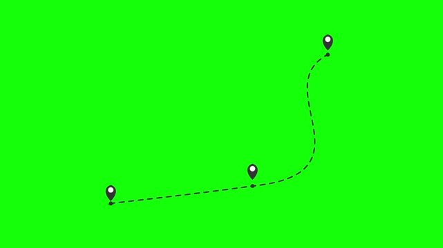 Animated Path Trajectory Tracking Route Map Icons on Green Screen Background for Video Editing Projects