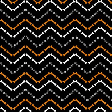 Halloween Pattern Seamless background with bones zigzag chevron line art on black for spooky festival wallpaper