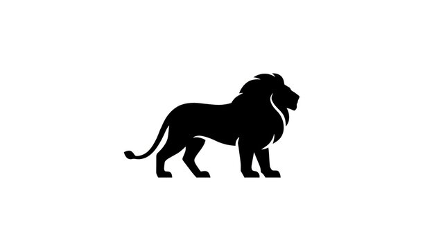 Lion silhouette, black vector shape. Icon of big cat with mane. Symbol for logo design, branding, and emblem illustration in minimalist graphic style