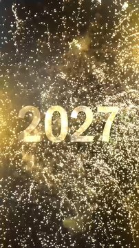 glowing 2027 year number isolated on abstract background with real firework explosion, happy new year greeting card for new years eve party 