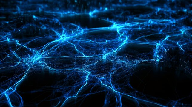 Abstract digital network with glowing blue energy connections
