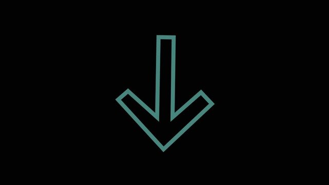 Minimalist neon downward arrow pulsing on black background, digital ui motion direction