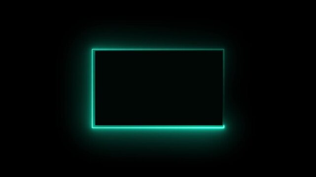 Neon cyan glowing rectangular frame border animation on black background, rectangle