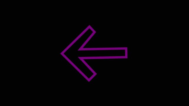 Neon purple left arrow animation on black background, for user interface, direction