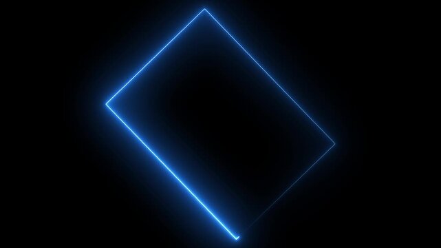 Glowing blue neon rectangular frame border animation on black background