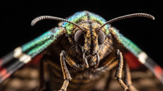 Extreme Macro Close-up of Colorful Moth Head