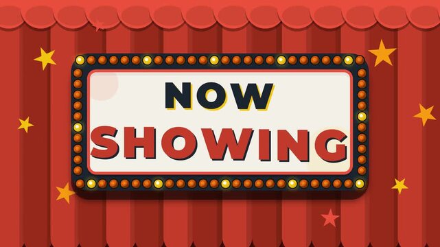 Vintage Marquee Sign with Now Showing Text on Red Striped Background for Cinema and Circus Promotions