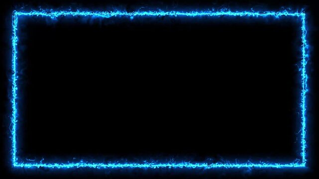 4K Blue Neon Fire Border Frame Overlay Glowing Electric Energy Line Rectangle Loop Background