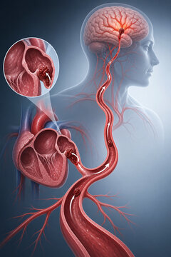 Embolus traveling from heart to brain illustration