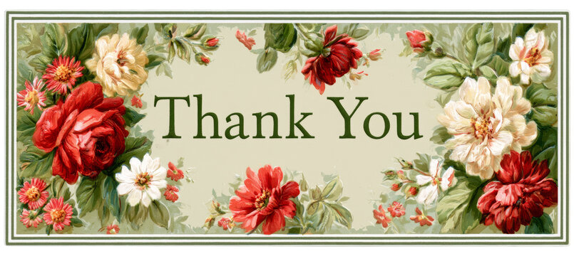 Thank you word message sign with flower decoration. Feedback and appreciation gratitude. Generative AI technology.	
