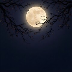 Fototapeta premium 어두운 밤 보름달과 나뭇가지Full moon and tree branches on a dark night