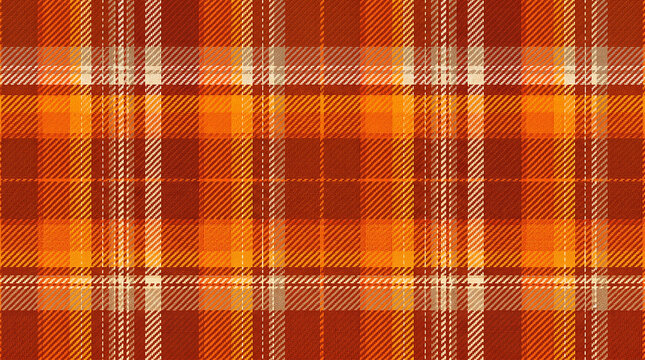 Seamless Autumn Plaid Pattern Featuring Warm Orange and Brown Tones for Fall Textile Designs