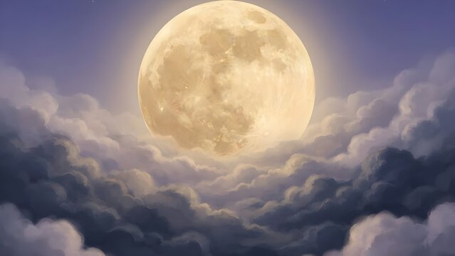 저녁 보라구름 위 동그란 보름달 하나 빛난다In the evening, a single full moon shines above the purple clouds