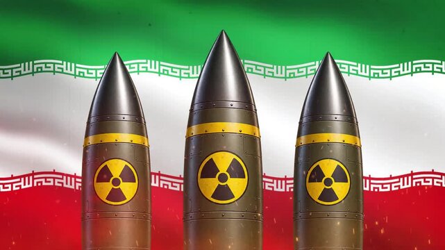 3D Animation of Nuclear Missiles Rising Against Waving Iran Flag