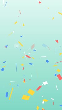 Colorful confetti shapes on soft gradient background. 2d animation