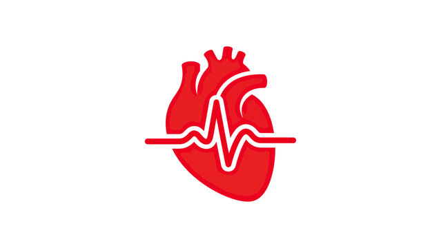 Red Heart Anatomy Icon With EKG Pulse Line
