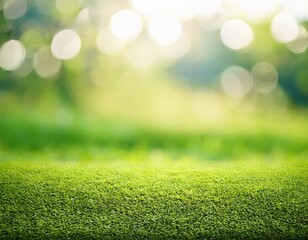 Fototapeta premium grass lawn in a sunny park with green nature bokeh and blurred summer meadow field