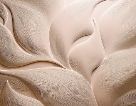 freeform minimal japanese curves resembling floating petals in soft beige and white tones create calming and elegant textured wall design with modern artistic feel