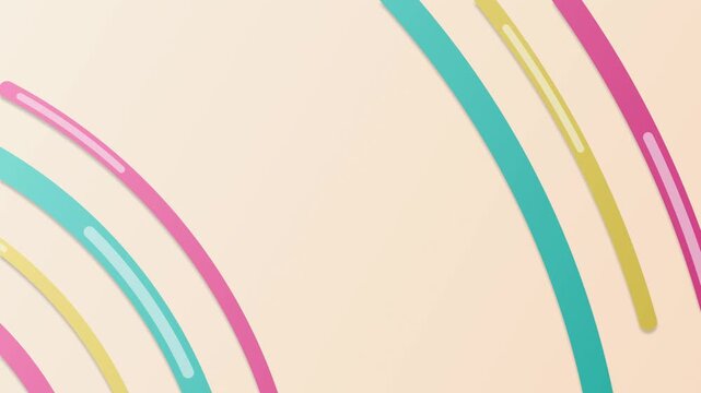 Colorful curved lines on beige background. 2d animation