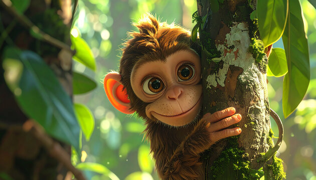 Cute Baby Monkey in Tropical Forest