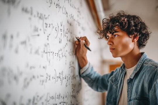 High School Student Solves Math Equations on Whiteboard
