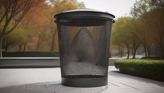trashcan black metal mesh outdoor garbage bin for public park design