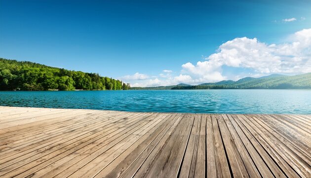 pontoon pier on the lake shore on a beautiful summer day creative banner copyspace image