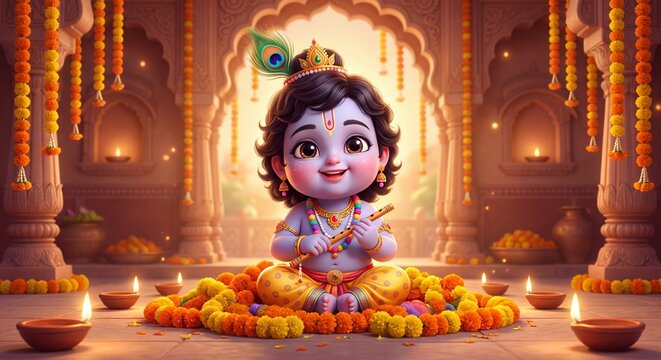 Cute Little Krishna with Flute