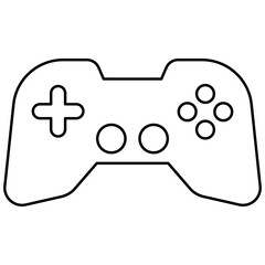 Minimalist black outline icon illustration of a game controller isolated on transparent background. Line art stroke gamepad hardware clip art graphic design element for video gaming assets. © Ageng Arifian