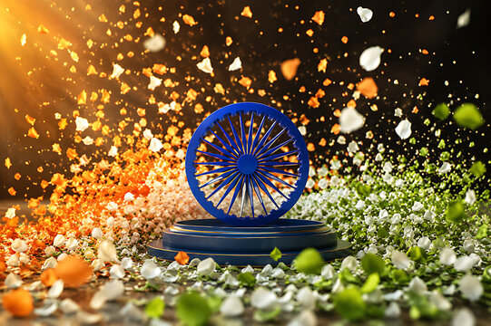 Indian Independent Day Celebration Independence Day Republic Day Celebration with Indian Flag Ashoka Chakra Tricolor Decoration Banner and Greeting Template