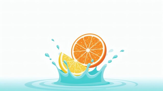 Fresh citrus fruit slices falling into refreshing blue water with displays vibrant vector illustration orange lemon slices dropping clear water