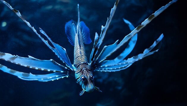macro shot of a blue dragon glaucus atlanticus floating on the surface of dark ocean water