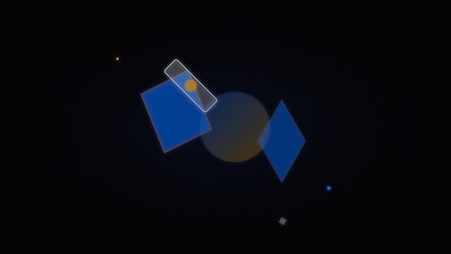 Abstract geometric shapes floating in dark space with glowing neon lines