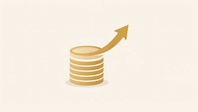 Minimalist golden coin stack representing financial growth success and rising capital gains concept illustration with arrow indicating financial